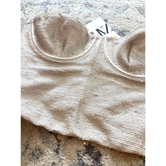 Zara Sequins Corset Champagne Beige Shimmer Size M - Picture 2 of 4